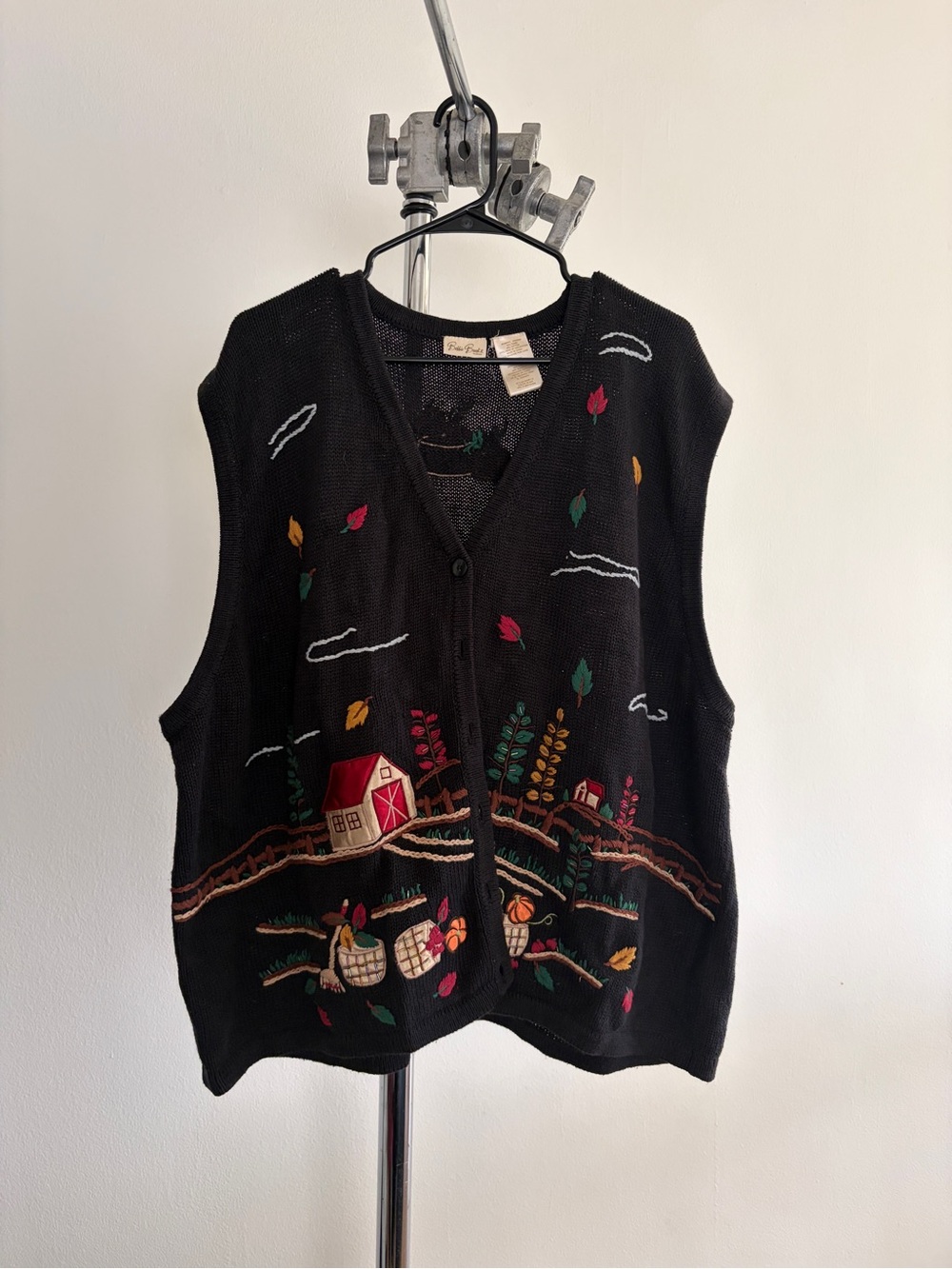 Bobbie Brooks Black Knit Cardigan with Floral Embroidery